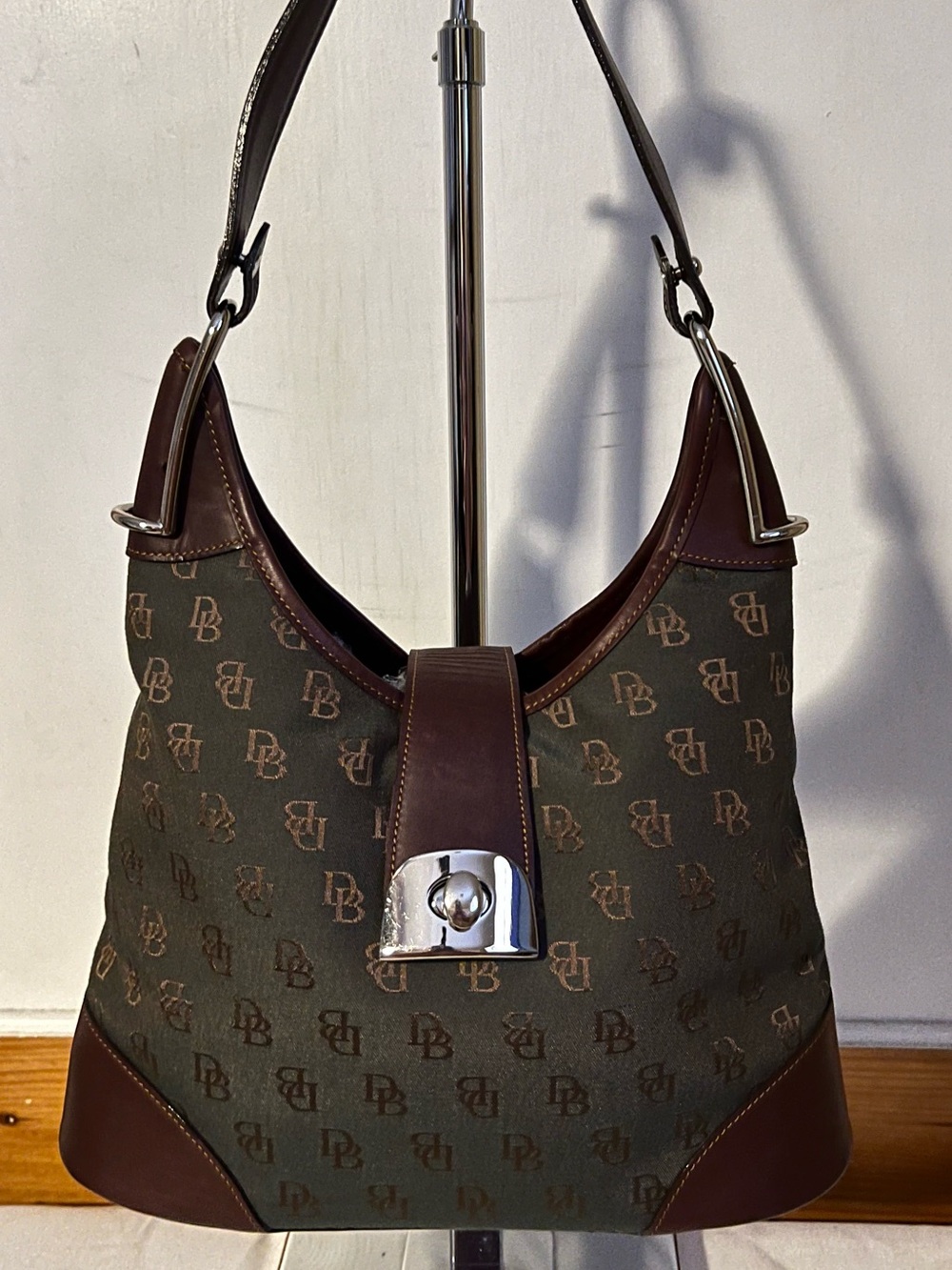 Dooney & Bourke Signature Monogram Logo Canvas & Leather Crescent Hobo